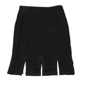 NWT Badgley Mischka $1990 Beaded Embellished Black Evening Car Wash Hem Skirt 12